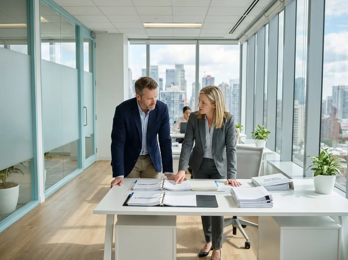 Professionals reviewing compliance documents
